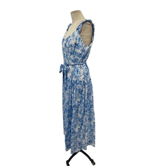 Intermix Jude Floral Print Midi Dress White Blue Cotton Silk Size 14 - Picture 7 of 16